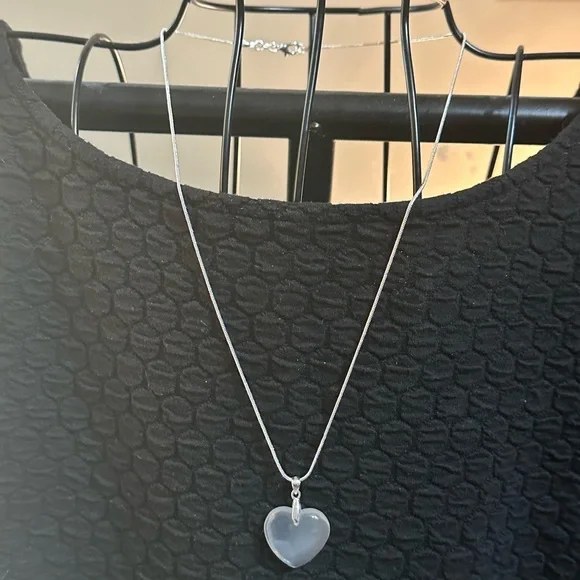 Rose Quartz Heart Pendant Necklace on Silver 925 Bail & Stainless Steel Chain - Picture 10 of 10